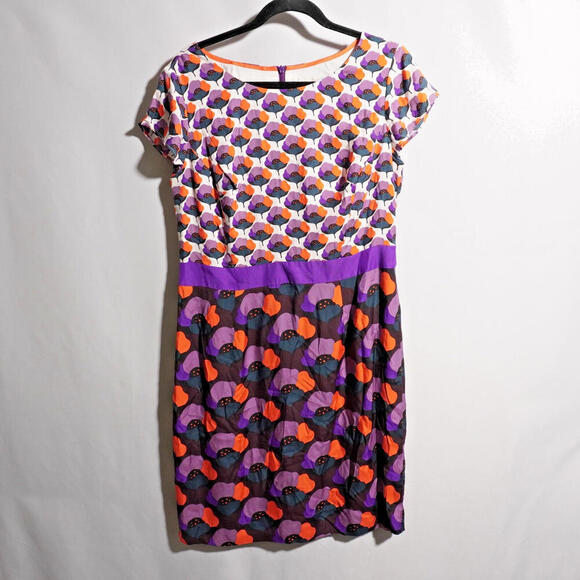 Boden Retro Flowers AOP Mini Dress Hippie Boho Purple Orange Silk Blend US‎ 10 R - Picture 1 of 8